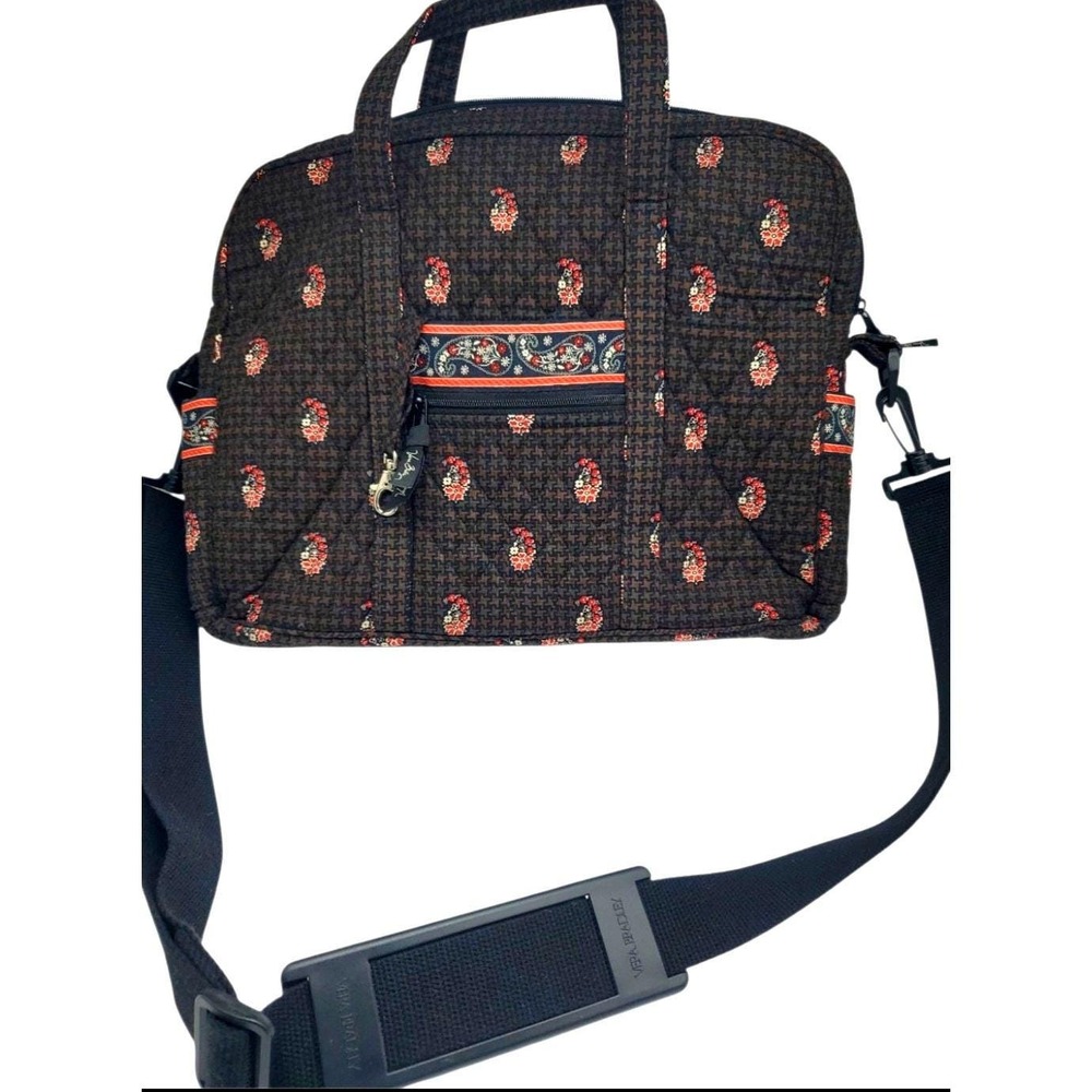 Vera Bradley Brown Houndstooth‎ Laptop Bag Carryall Satchel Weekender Travel Red